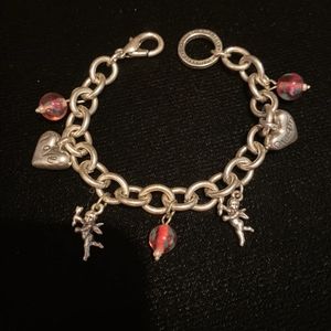 Antique Silver Tone Bracelet with Cupids and Hearts Love Dream